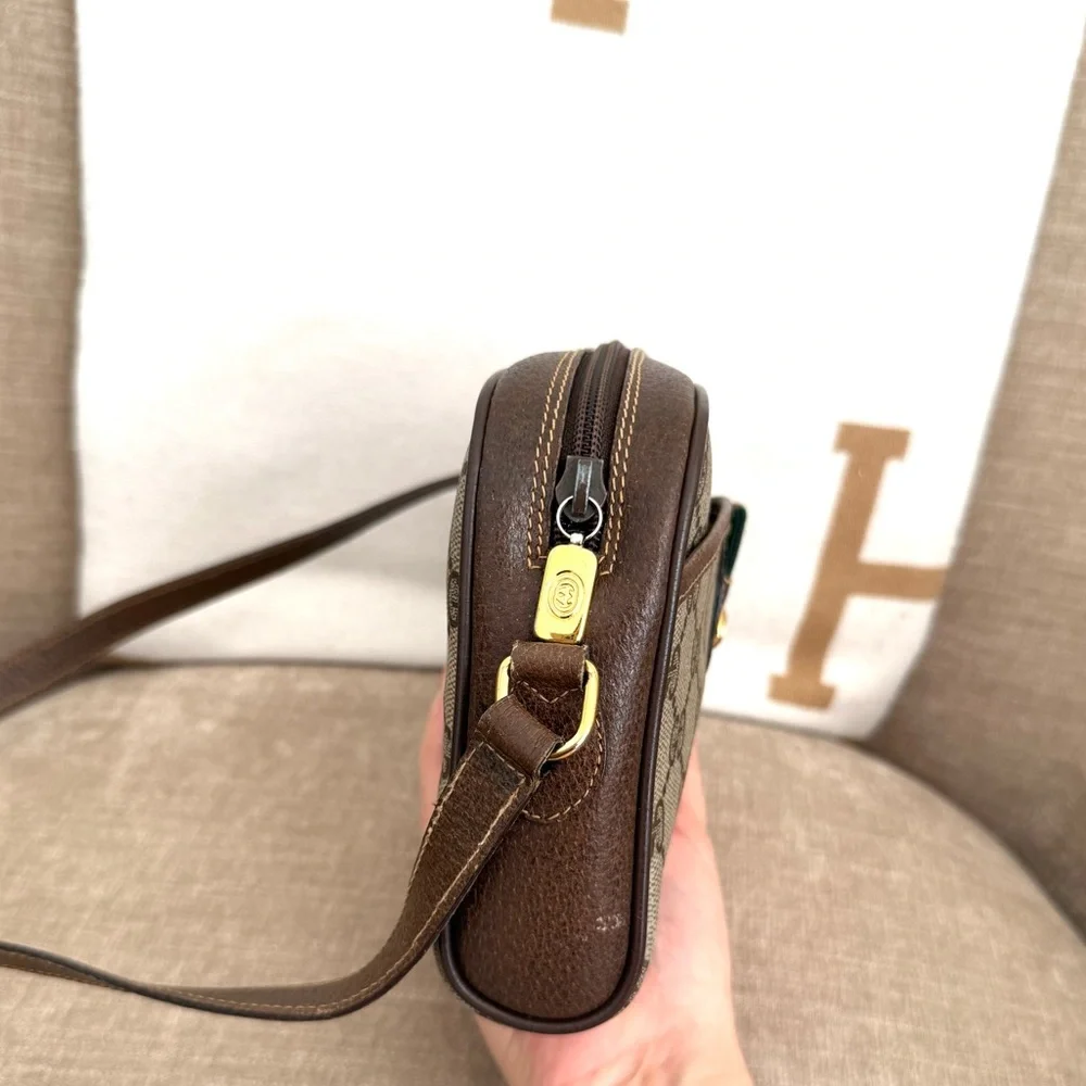 Gucci authentic brown monogram coated canvas crossbody bag brown leather - Picture 6 of 16